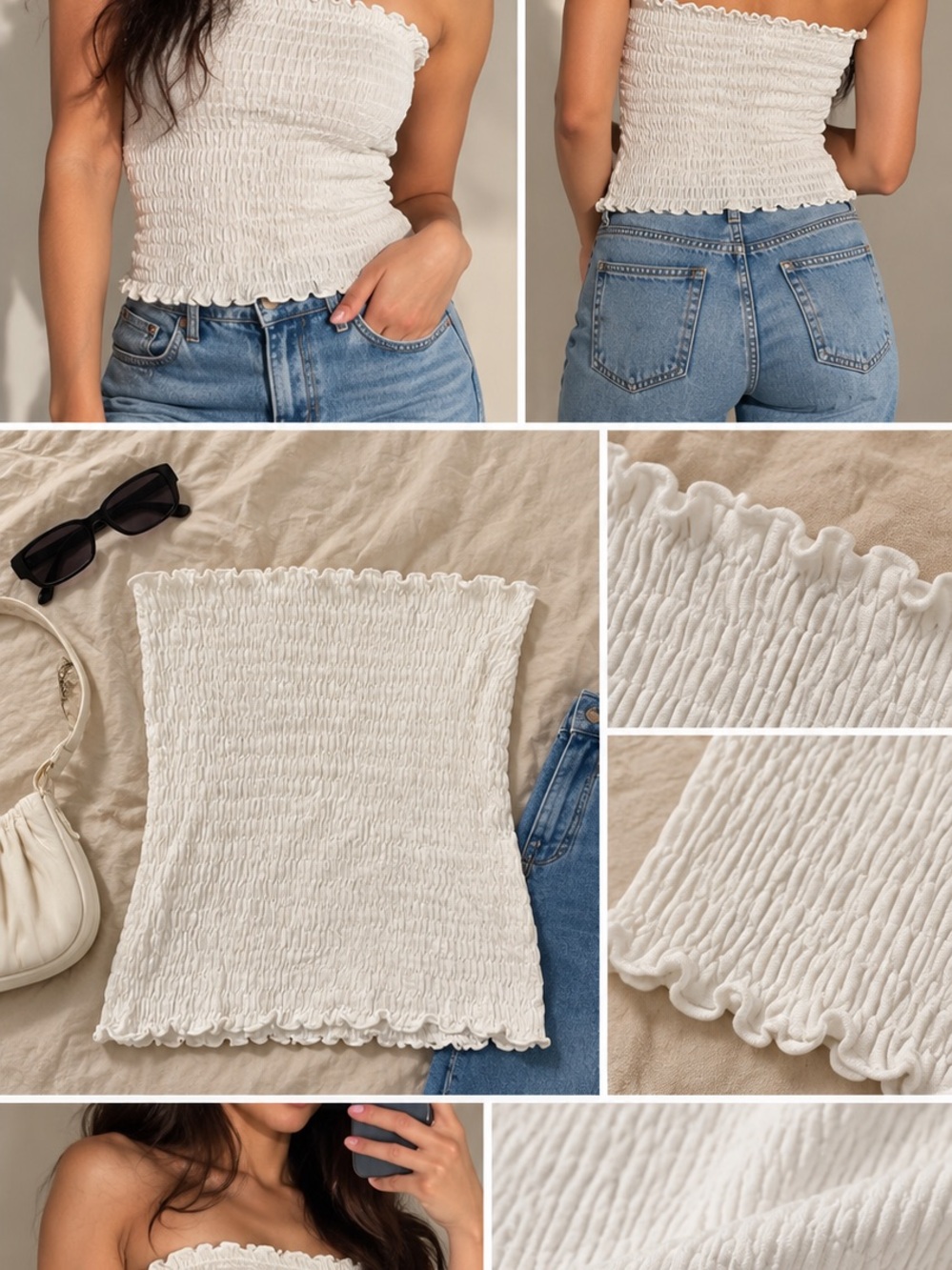 Smocked White Strapless Tube Top